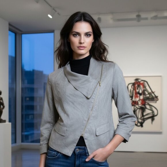 Metaphor Jackets & Blazers - Dark tan khaki faux suede crop moto jacket